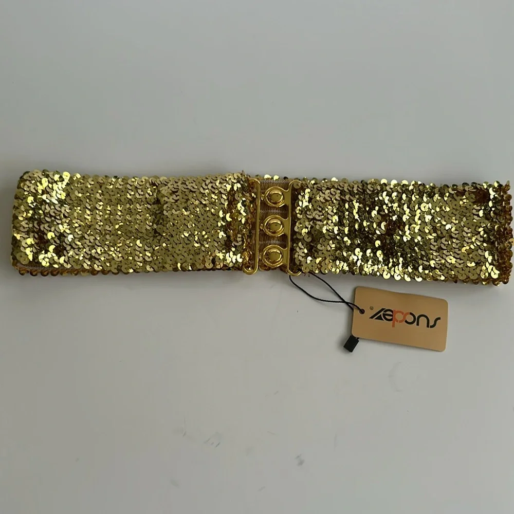 NWT Gold Sequin Stretchy Belt